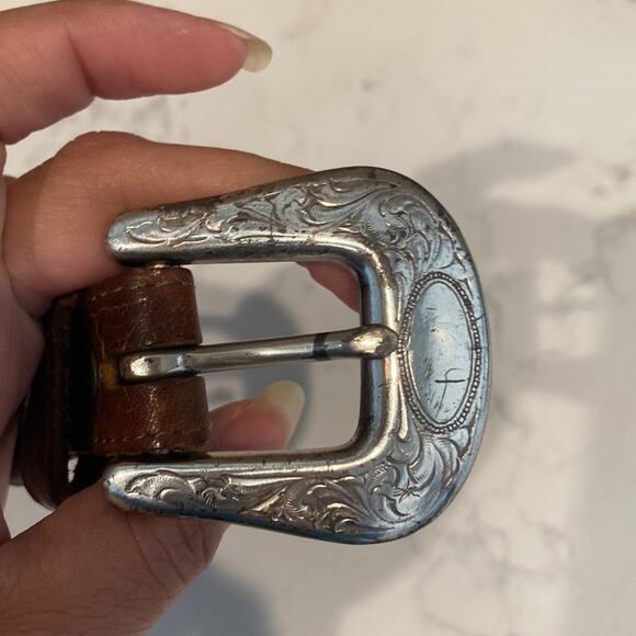 Justin vintage brown leather embossed silver buckle 90s western bohemian Gypsy
